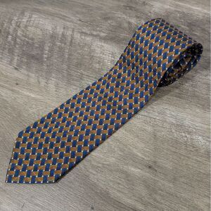 Hart Schaffner Marx Necktie Blue/Bronze Basket Weave Silk‎ Handmade In Italy VTG